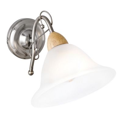 Litecraft Satin Nickel and Wood Effect Single Wall Light