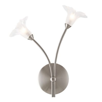 Litecraft Chrome 2 Light Floral Glass Wall Light