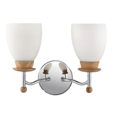 Litecraft Chrome 2 Light Wood Effect Wall Light