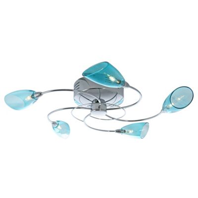 Litecraft Anya 5 Light Semi Flush Ceiling Light with Blue