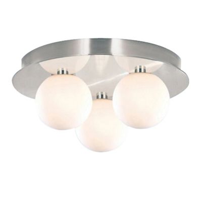 Atom Satin Silver 3 Light Flush Ceiling Light