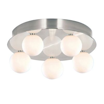 Litecraft Atom Satin Silver 5 Light Flush Ceiling Light