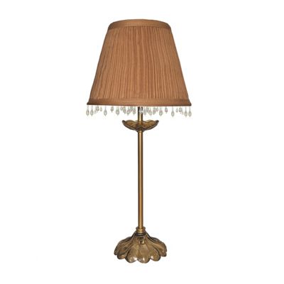 Brass Smoked Glass Table Lamp with Tan Shade