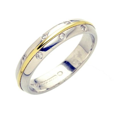 Mens 4mm,0.07ct diamond set 2 colour,18ct gold and platinum wedding ring