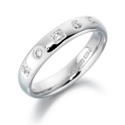 Ladies 4mm, 0.18ct diamond set, court shape, platinum wedding ring.