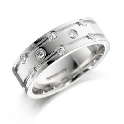 Mens 5mm,0.14ct diamond set platinum wedding ring.