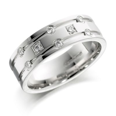 Mens 5mm,0.12ct diamond set platinum wedding ring.