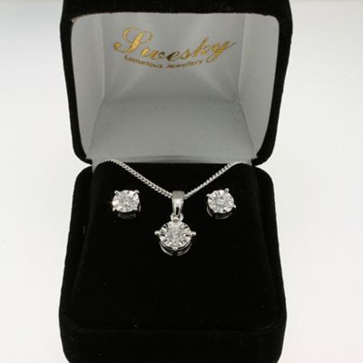 9ct 0.15ct diamond earrings and 0.25ct pendant