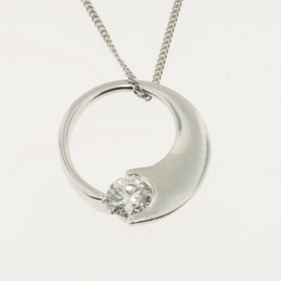 9ct White gold circular pendant diamond set.