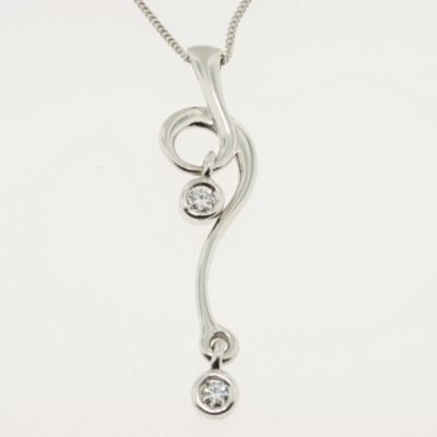 9ct White gold looping shape pendant set with 2