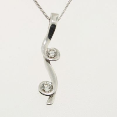 9ct White ribbon design pendant ,0.07ct diamond