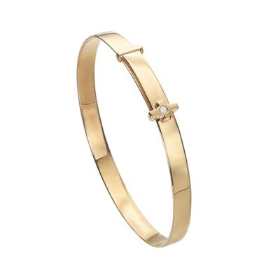 Girls 9ct yellow gold, diamond set crucifix bangle