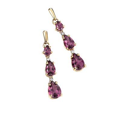 Ladies 9ct gold, rhodolite garnet and diamond