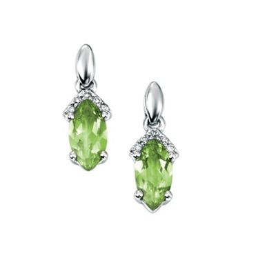 Ladies 9ct white gold peridot and diamond earrings