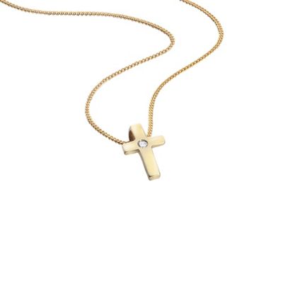 Boys 9ct yellow gold diamond set crucifix necklace