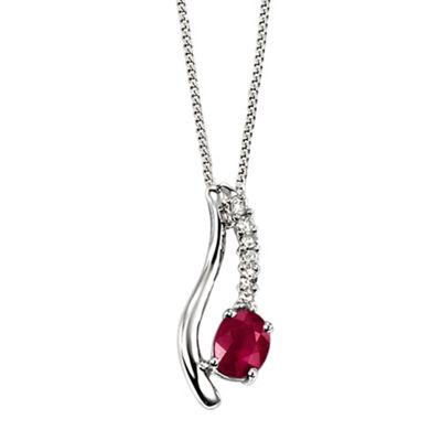 Ladies 9ct white gold ruby and diamond pendant