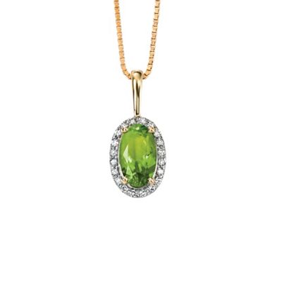 Ladies 9ct gold, peridot/diamond, pendant and