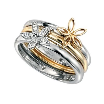 Swesky Ladies 9ct gold set of 3 stacking diamond rings