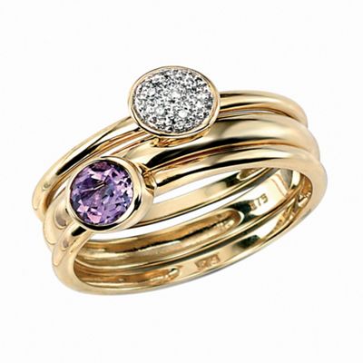 Swesky Ladies 9ct gold,amethyst,diamond stacking rings