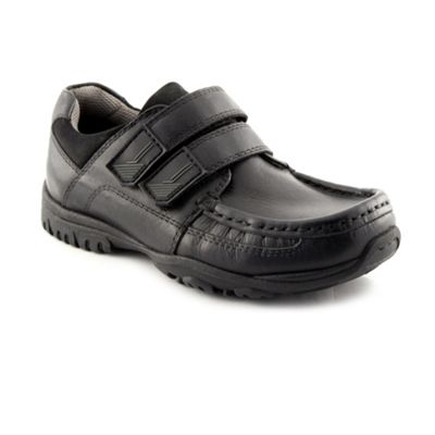 Black Leather Twin Rip Tape Strap Casual Shoe - Infant