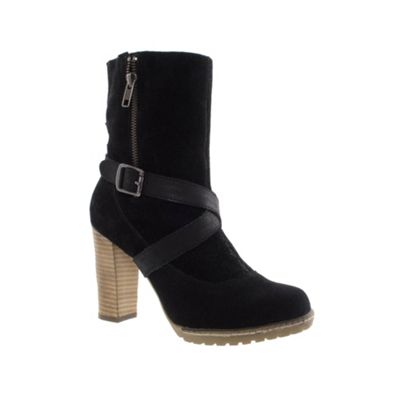 Black Ravel Cross Buckle Strap Ankle Boots