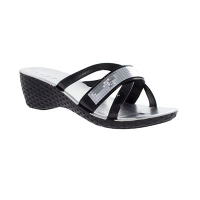 Black mirror wedge sandals