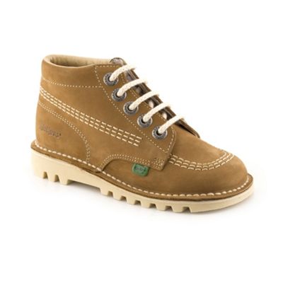 Tan kickers stitched lace up boots - infant