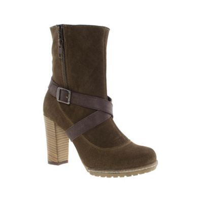 Tan Ravel Cross Buckle Strap Ankle Boots