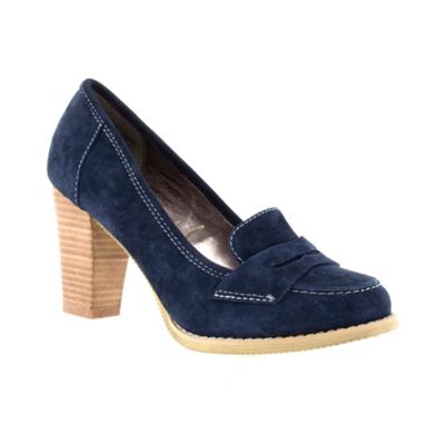 Navy hush puppies suede chunky heel loafer
