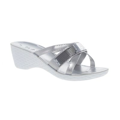 Silver mirror wedge sandals