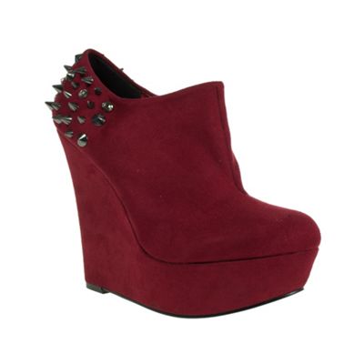 Red Wedge Ankle Boots With Studded Heel