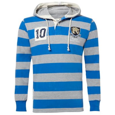 Grey & Royal Blue Stripe Carisbrook Hooded Rugby Top With Grey Soft Hood