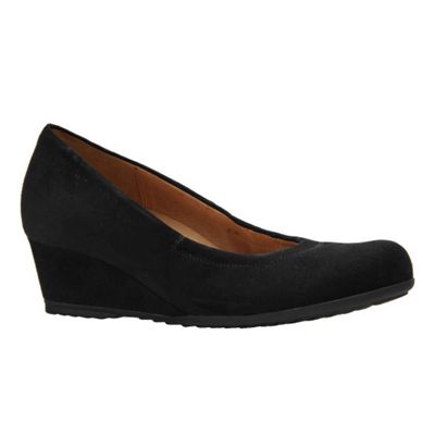 ... 'Ester' ladies black suede wedge heel court shoes- at Debenhams