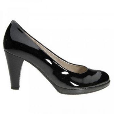 Black patent Soria platform court shoes