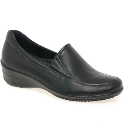 Black Cordon Wedge Ladies Slip On Shoes