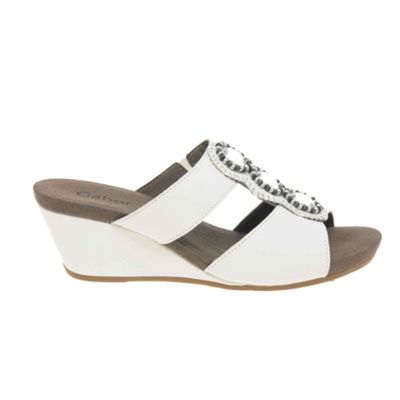 White Purdey Three Button Wedge Mules