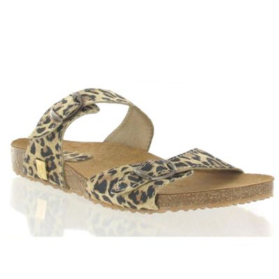 Leopard suede foot bed sandals