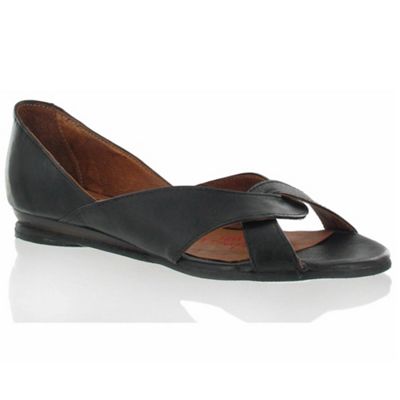 Black flat leather sandals