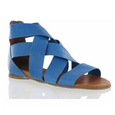 Blue flat leather sandals