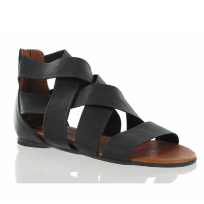 Black flat leather sandals