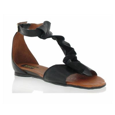 Black flat leather sandals