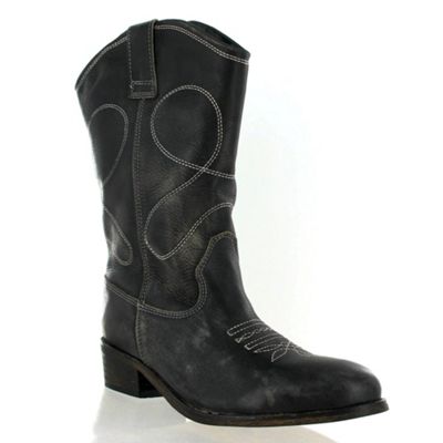 Black leather cowboy boot