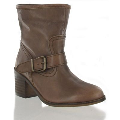 Brown leather ankle boot with buckle detail