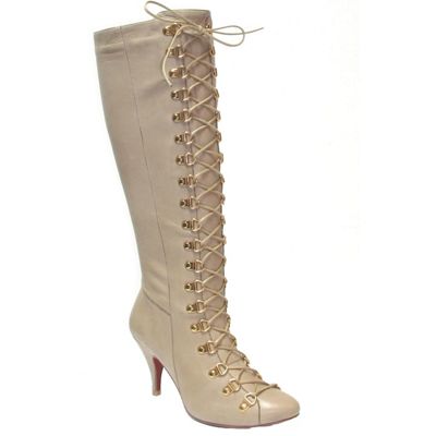 Natural leather knee high boot with lace detail