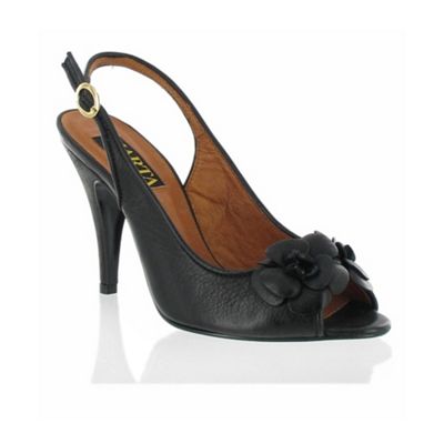 Black flower detail leather slingbacks