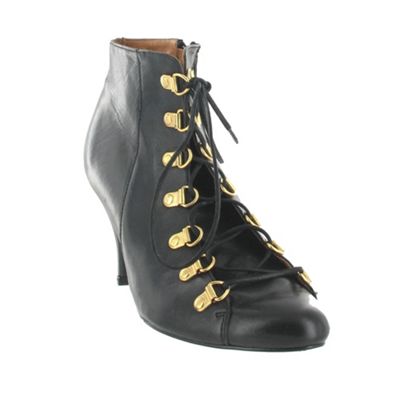 Black leather lace up ankle boot