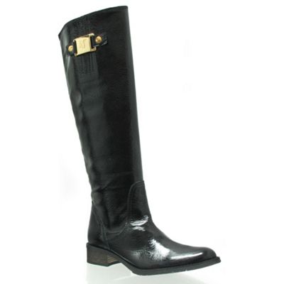 Black patent leather knee boot with MJ detail