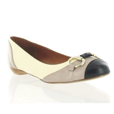 Cream, taupe and black leather pumps