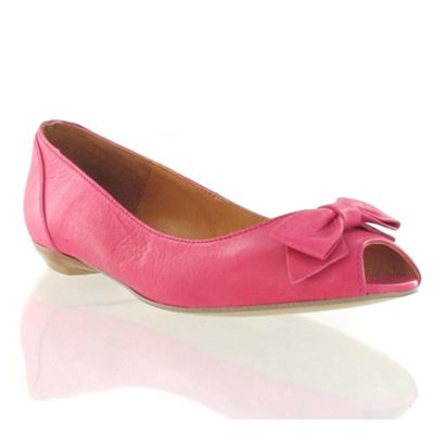 Bright pink leather peep toe pumps