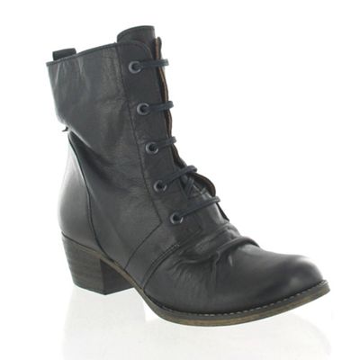 Black leather lace up ankle boot